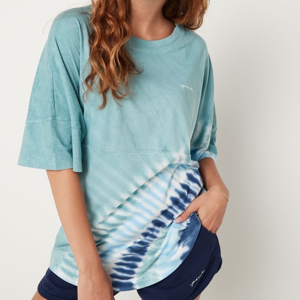 Varsity Short Sleeve Crew Tee Oil Blue Spotlight Tie Dye Small NEW